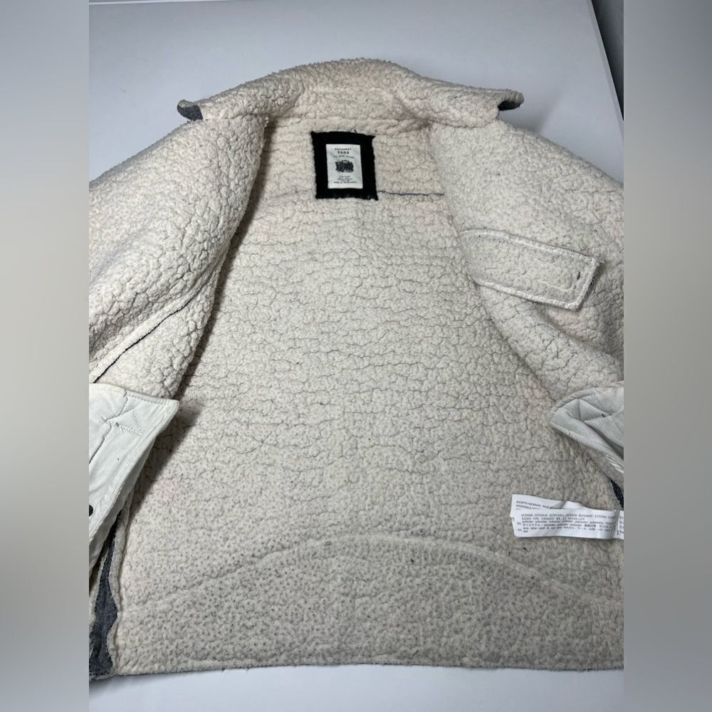 Zara Wool Jacket Coat Aviator Faux Fur Size 13-14Boys Gray White - Picture 4 of 15